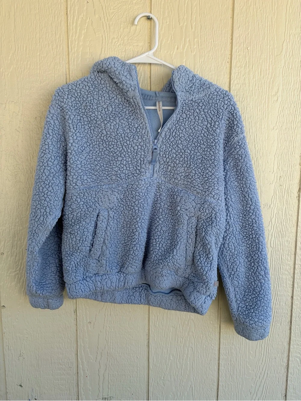 Kids Cozy Half-Zip Sherpa Hoodie - Light Blue Size L